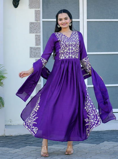 Chinon Sequin-Embroidered Gown | Stylish Party Dress Drape Dress