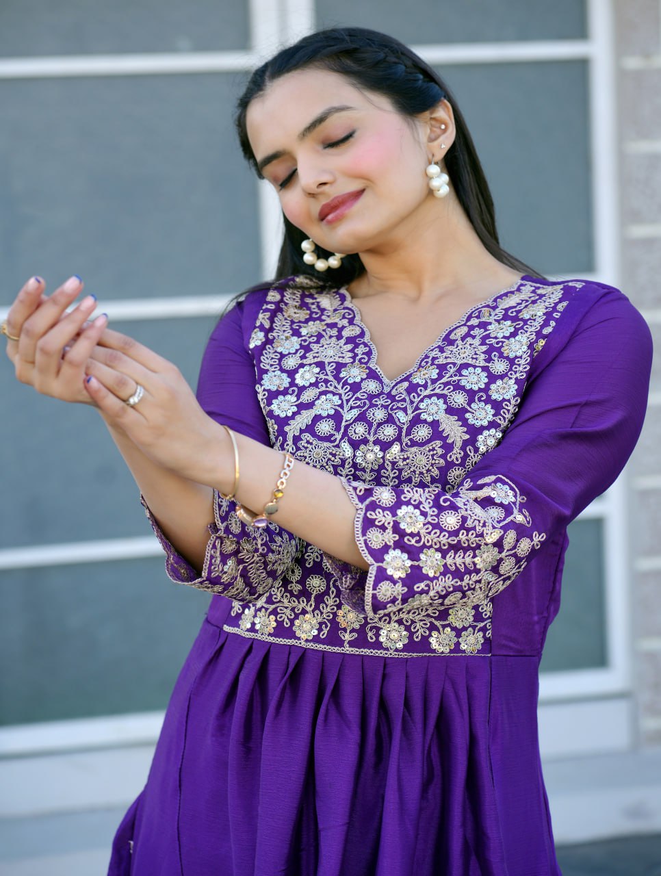 Chinon Sequin-Embroidered Gown | Stylish Party Dress Drape Dress