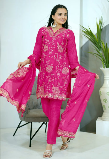 Premium Chinon Sequin-Embroidered Suit Set | Celebration Wear Drape Dress