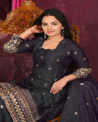 Chinon Sequin-Embroidered Designer Suit Set | Festive Ethnic Wear Drape Dress