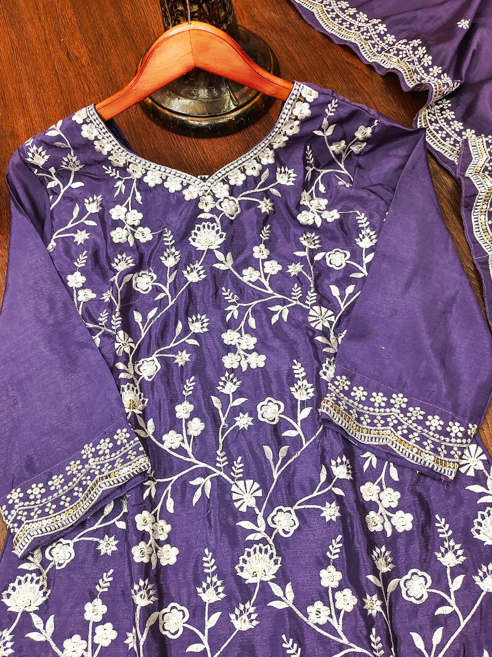 Designer Chinon Sharara Suit with All-Over Sequence Embroidery Drape Dress