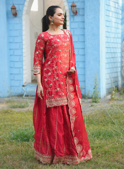 Designer Rangoli Silk Lehenga Suit with Sequin Embroidery | Festive Wear Drape Dress