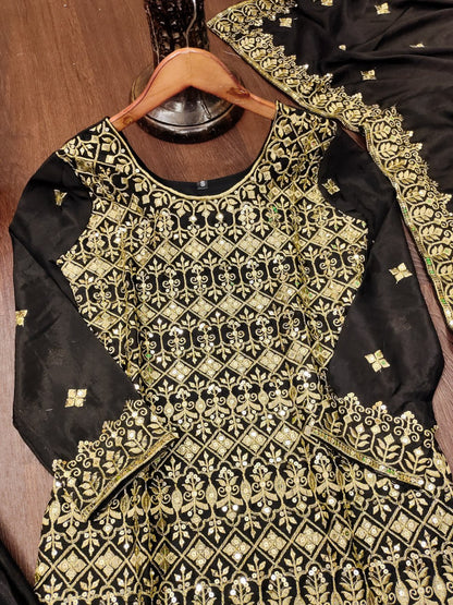 Chinon Sequin-Embroidered Designer Sharara Suit | Festive Wear Drape Dress