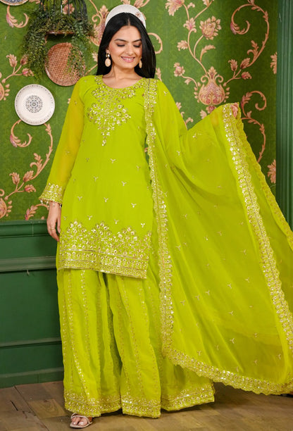 Designer Georgette Sharara Suit with Sequin Embroidery | Festive Wear Ensemble Drape Dress