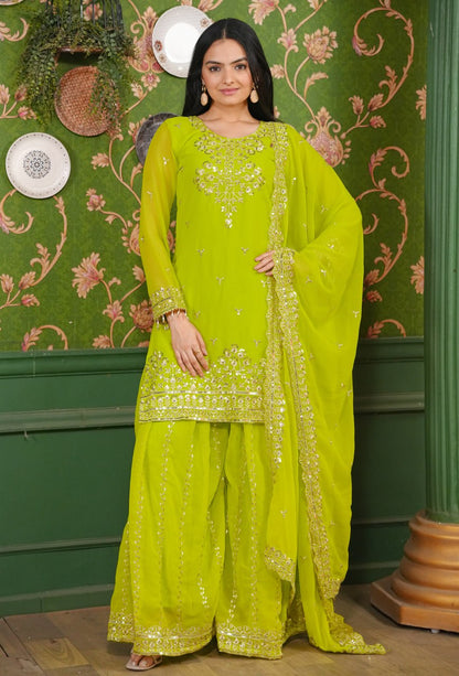 Designer Georgette Sharara Suit with Sequin Embroidery | Festive Wear Ensemble Drape Dress