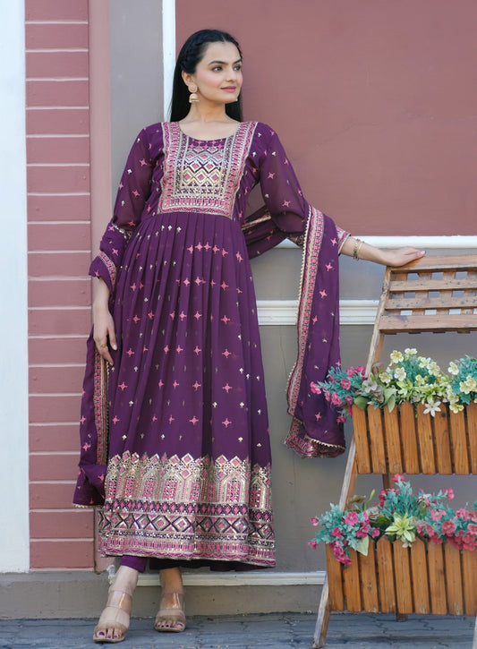 Designer Fox Georgette Gown with Sequin Embroidery | Party & Festive Wear Drape Dress