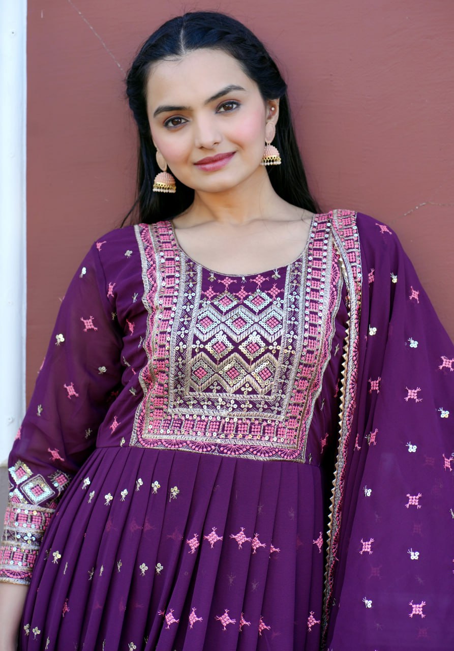 Designer Fox Georgette Gown with Sequin Embroidery | Party & Festive Wear Drape Dress