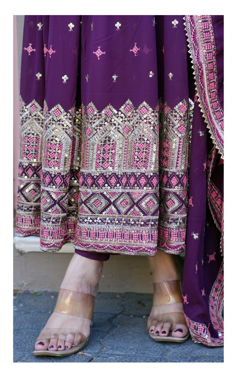 Designer Fox Georgette Gown with Sequin Embroidery | Party & Festive Wear Drape Dress