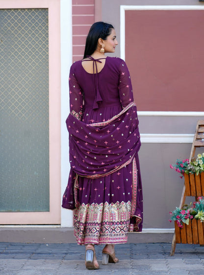 Designer Fox Georgette Gown with Sequin Embroidery | Party & Festive Wear Drape Dress