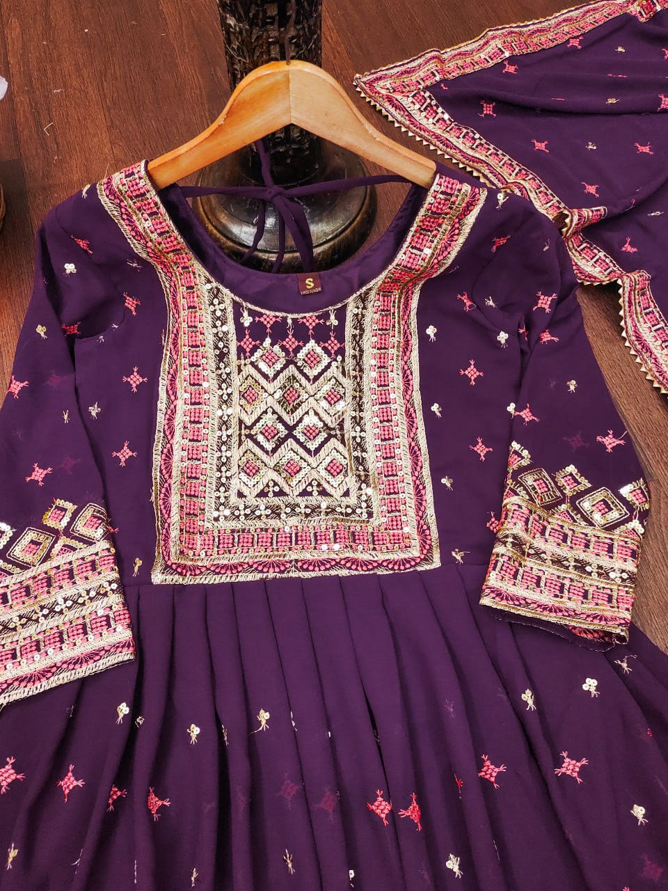 Designer Fox Georgette Gown with Sequin Embroidery | Party & Festive Wear Drape Dress