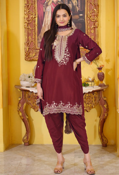 Designer Chinon Dhoti Suit with Sequin Embroidery Drape Dress