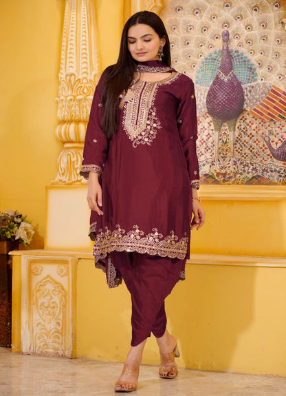 Designer Chinon Dhoti Suit with Sequin Embroidery Drape Dress