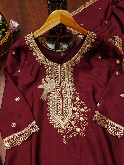 Designer Chinon Dhoti Suit with Sequin Embroidery Drape Dress