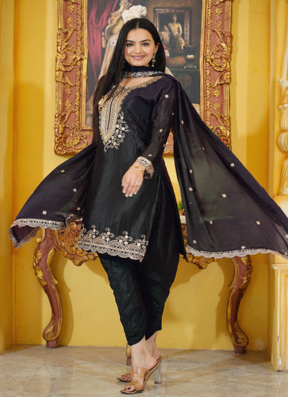 Designer Chinon Dhoti Suit with Sequin Embroidery Drape Dress