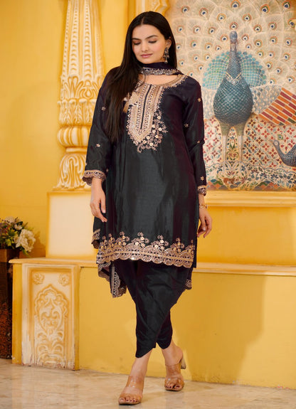 Designer Chinon Dhoti Suit with Sequin Embroidery Drape Dress