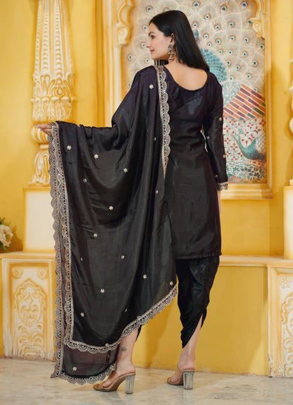 Designer Chinon Dhoti Suit with Sequin Embroidery Drape Dress
