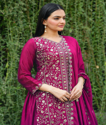 Chinon Designer Sharara Suit with Sequin Embroidery Drape Dress