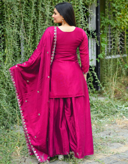 Chinon Designer Sharara Suit with Sequin Embroidery Drape Dress