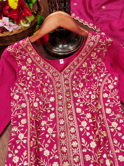 Chinon Designer Sharara Suit with Sequin Embroidery Drape Dress
