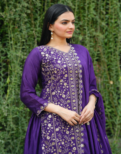 Chinon Designer Sharara Suit with Sequin Embroidery Drape Dress