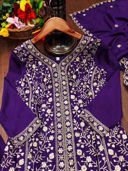 Chinon Designer Sharara Suit with Sequin Embroidery Drape Dress