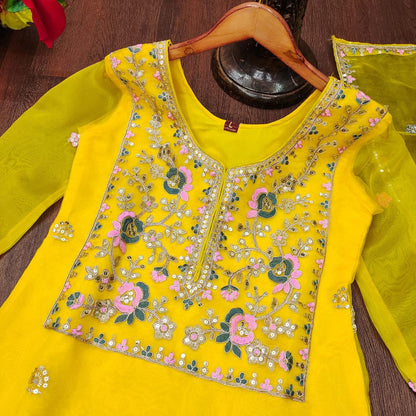 Designer Organza Embroidered Suit Set | Festive Ethnic Wear Drape Dress