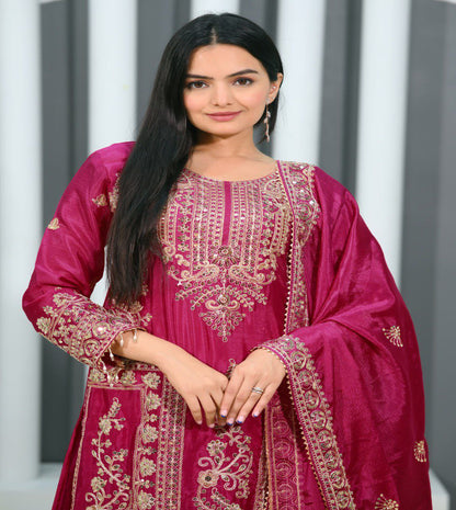 Chinon Coding-Sequin Embroidered Suit Set | Designer Festive Wear Drape Dress