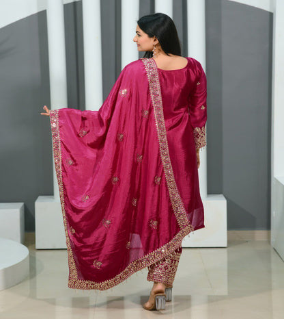 Chinon Coding-Sequin Embroidered Suit Set | Designer Festive Wear Drape Dress