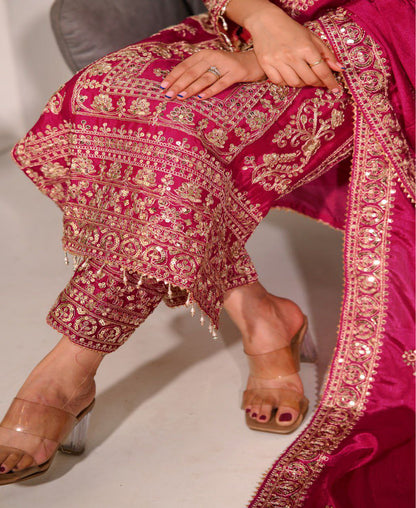 Chinon Coding-Sequin Embroidered Suit Set | Designer Festive Wear Drape Dress