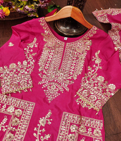 Chinon Coding-Sequin Embroidered Suit Set | Designer Festive Wear Drape Dress