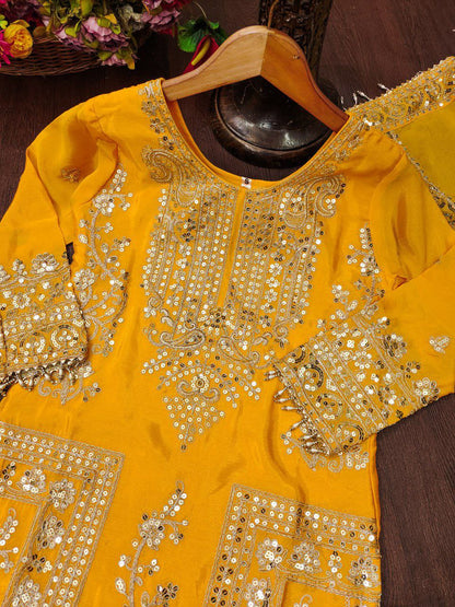 Chinon Coding-Sequin Embroidered Suit Set | Designer Festive Wear Drape Dress