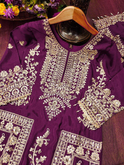 Chinon Coding-Sequin Embroidered Suit Set | Designer Festive Wear Drape Dress