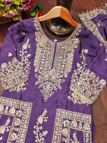Chinon Coding-Sequin Embroidered Suit Set | Designer Festive Wear Drape Dress