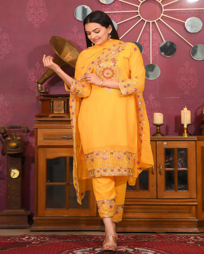 Designer Fox Georgette Sequin-Embroidered Suit Set | Festive Ethnic Wear Drape Dress