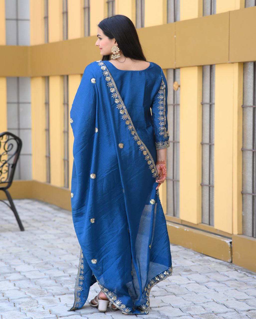 Chinon Sequence-Embroidered Designer Suit Set | Festive Wear Drape Dress