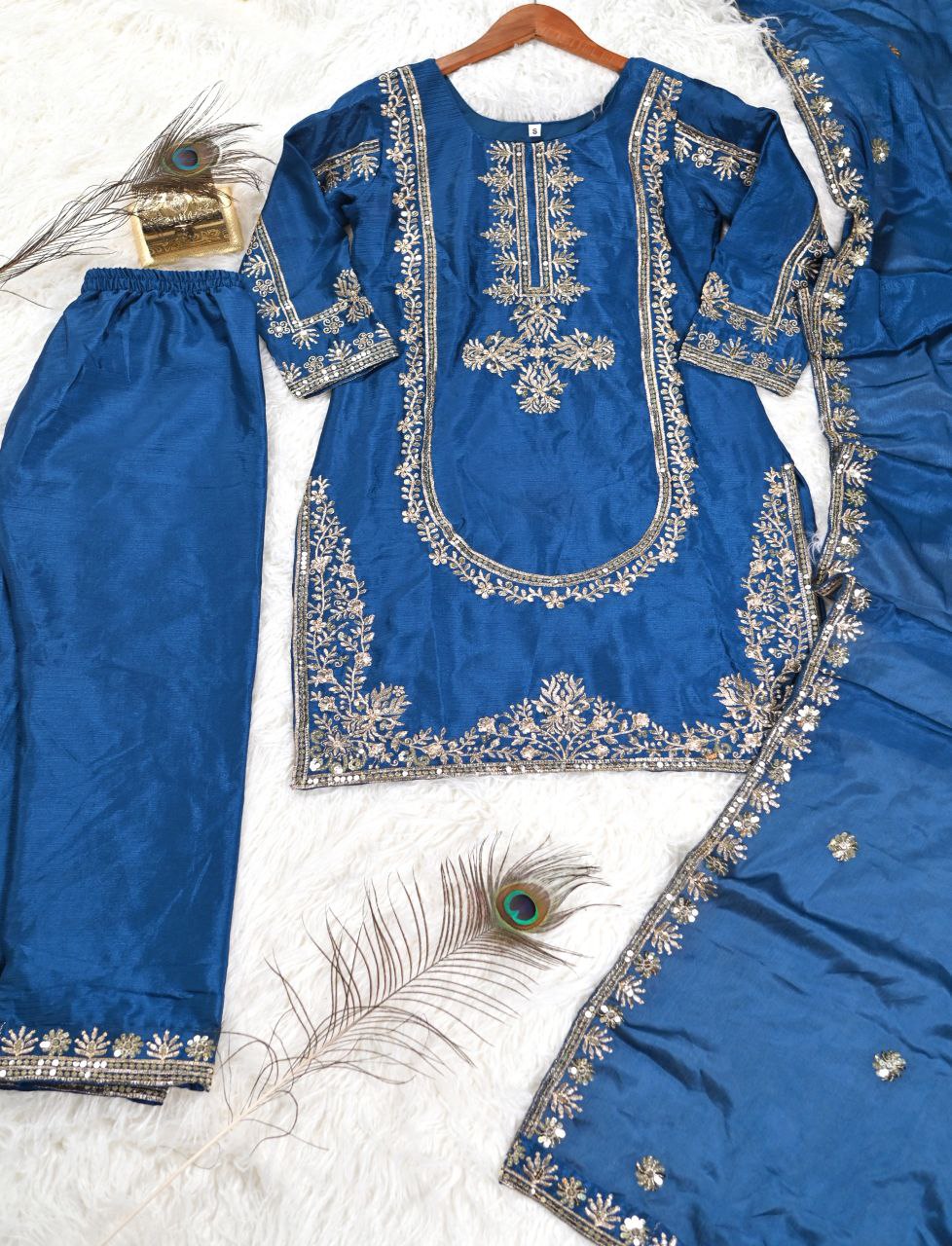 Chinon Sequence-Embroidered Designer Suit Set | Festive Wear Drape Dress