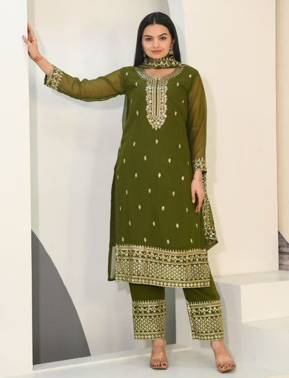 Fox Georgette Designer Embroidered Suit Set | Party-Wear Salwar Kameez Drape Dress