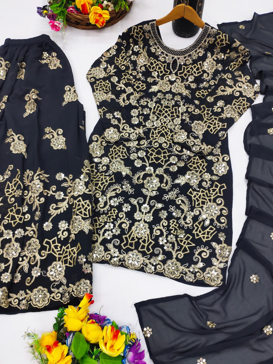 Designer Fox Georgette Sharara Suit with Heavy Sequin & Coding Embroidery Work