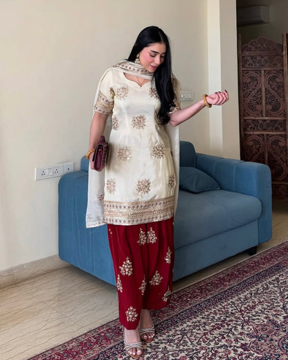 Designer Chinon Suit with Elegant Sequin Embroidery Work – Festive & Party Wear