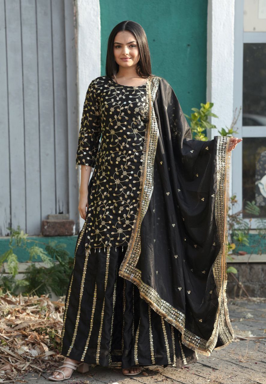 Designer Chinon Lehenga Suit with Heavy Sequin Embroidery Work – Festive & Wedding Wear