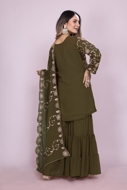 Designer Georgette Sharara Suit with Beautiful Embroidered Work