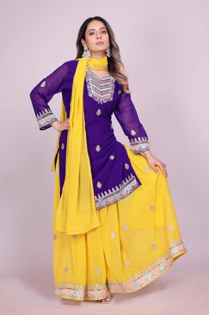 Designer Fox Georgette Sharara Suit with Stunning Coding Sequence Embroidery