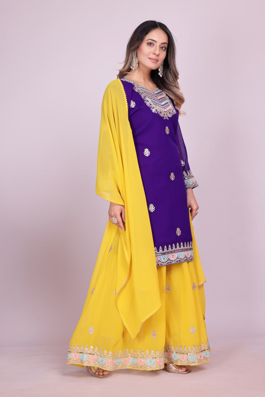 Designer Fox Georgette Sharara Suit with Stunning Coding Sequence Embroidery