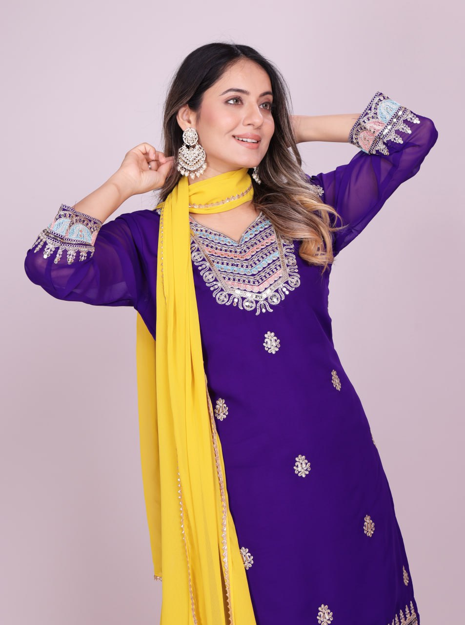 Designer Fox Georgette Sharara Suit with Stunning Coding Sequence Embroidery