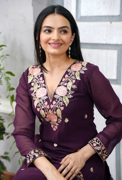 Georgette Resham Thread & Sequin Kurta with Trouser & Dupatta