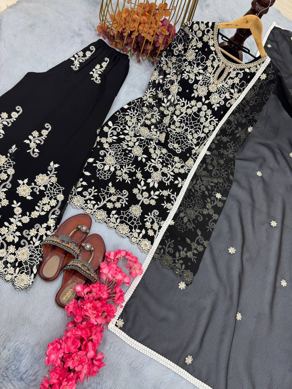 Hand-Embroidered Sharara Suit Set with Zari & Sequin Work
