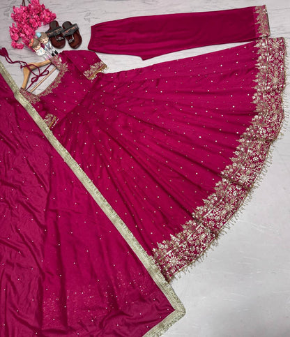 Hot Pink Embellished Anarkali c with Gota Patti and Stone Work