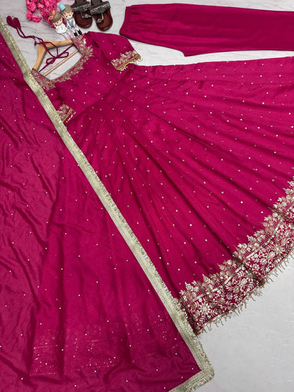Hot Pink Embellished Anarkali c with Gota Patti and Stone Work