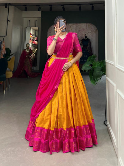 Kanchipuram Lehenga Choli with Ethnic Dupatta for Women Wedding Festival