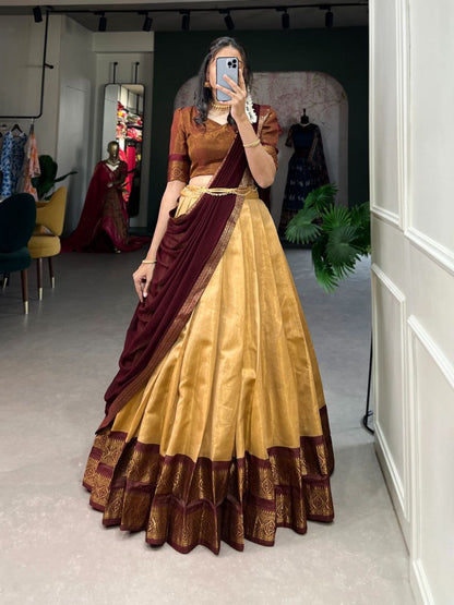 Kanchipuram Lehenga Choli with Ethnic Dupatta for Women Wedding Festival